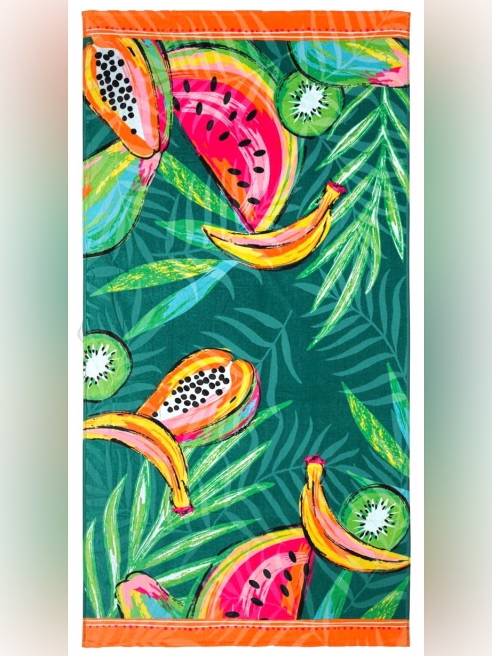 Reversible Cotton Blend Summer Fruit/Palm Fronds Beach Towel